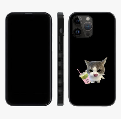 Matcha Cat Style Glass Case displayed upright for full design visibility and premium finish.