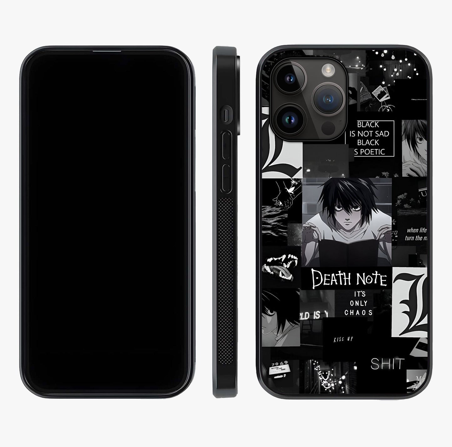 Midnight Chaos Mind Glass Case displayed upright for full design visibility and premium finish.