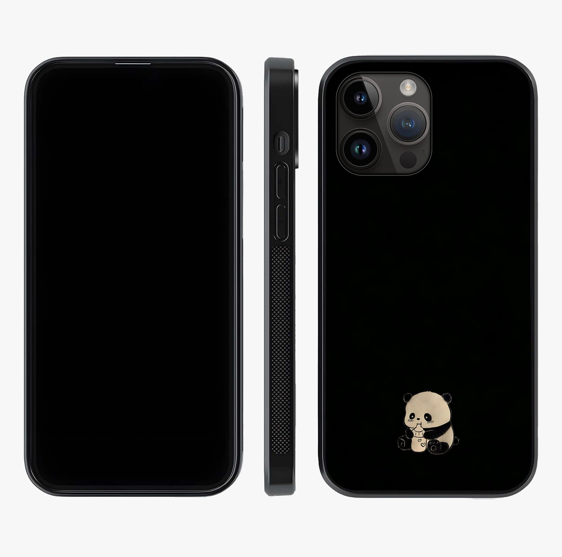Midnight Panda Love Glass Case displayed upright for full design visibility and premium finish.