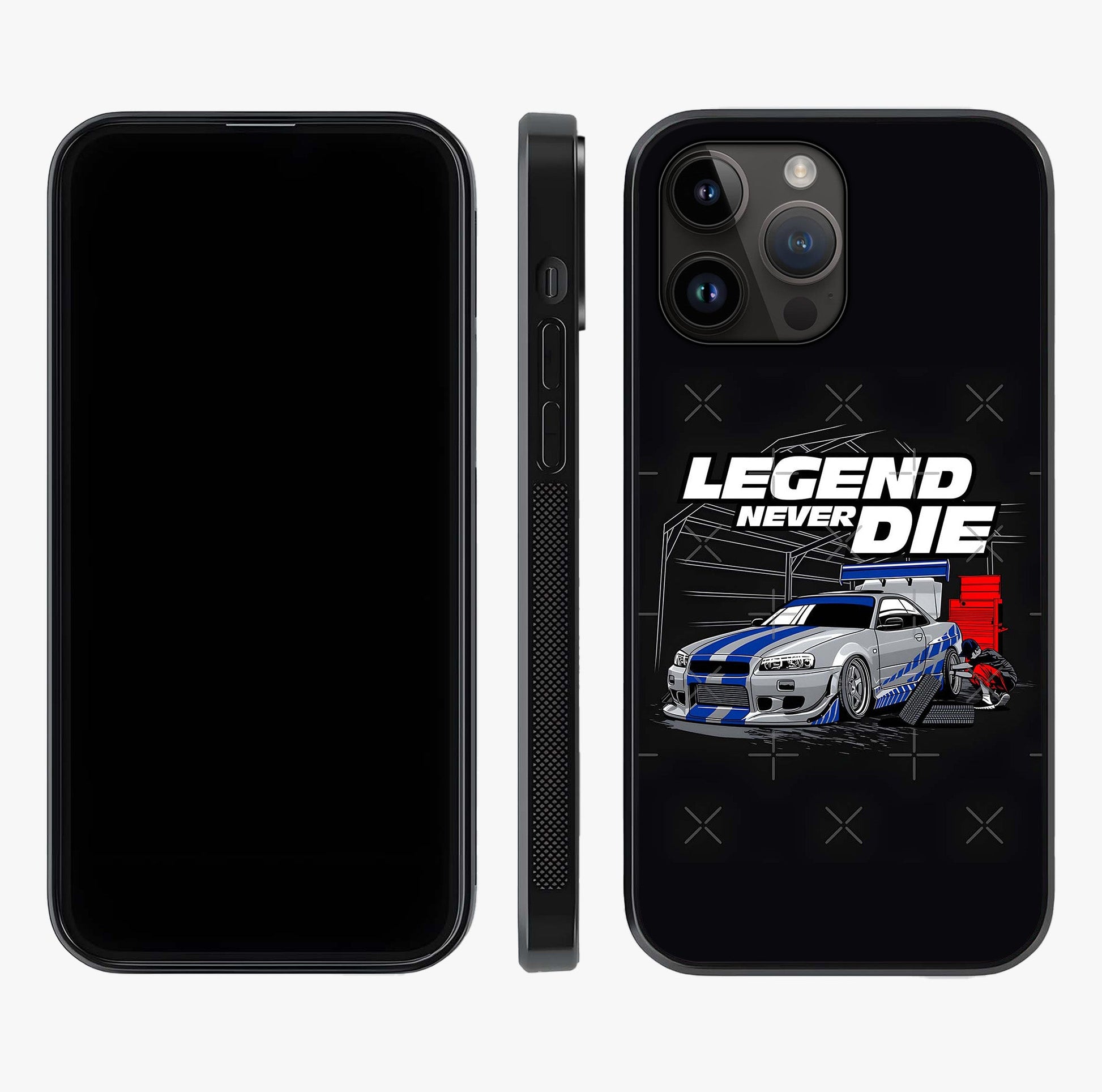 Midnight Racing Legacy Glass Case displayed upright for full design visibility and premium finish.