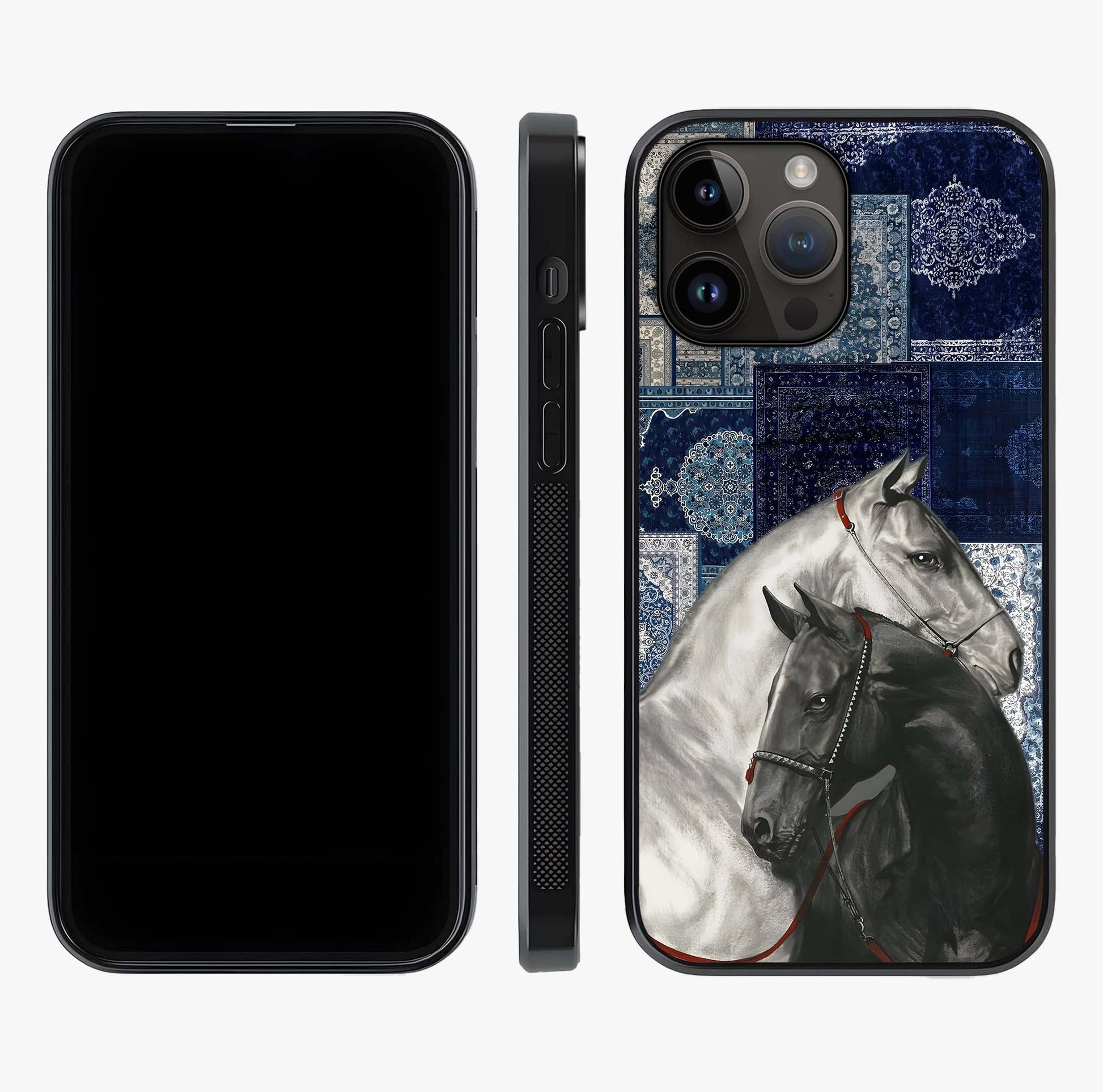 Midnight Stallion Blues Glass Case displayed upright for full design visibility and premium finish.
