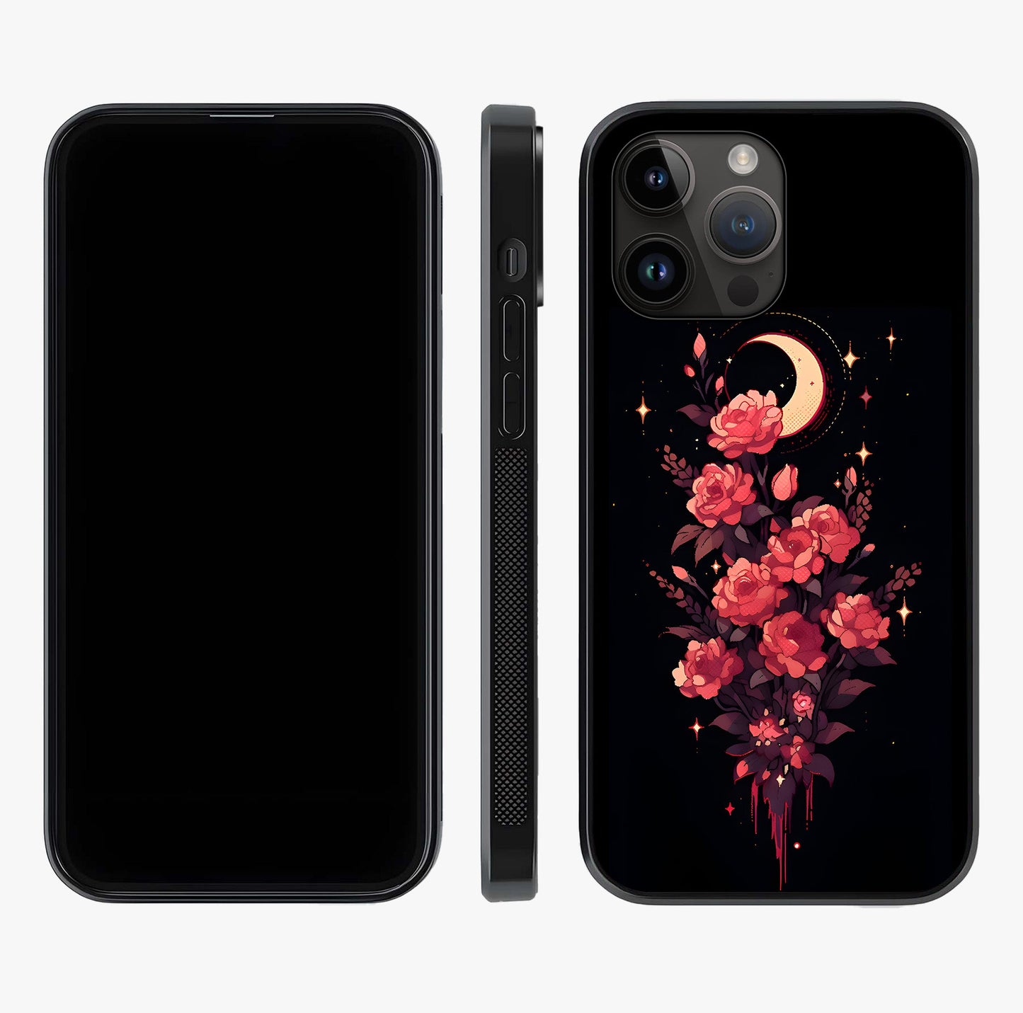 Moonlit Floral Elegance Glass Case displayed upright for full design visibility and premium finish.