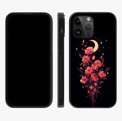 Moonlit Floral Elegance Glass Case displayed upright for full design visibility and premium finish.