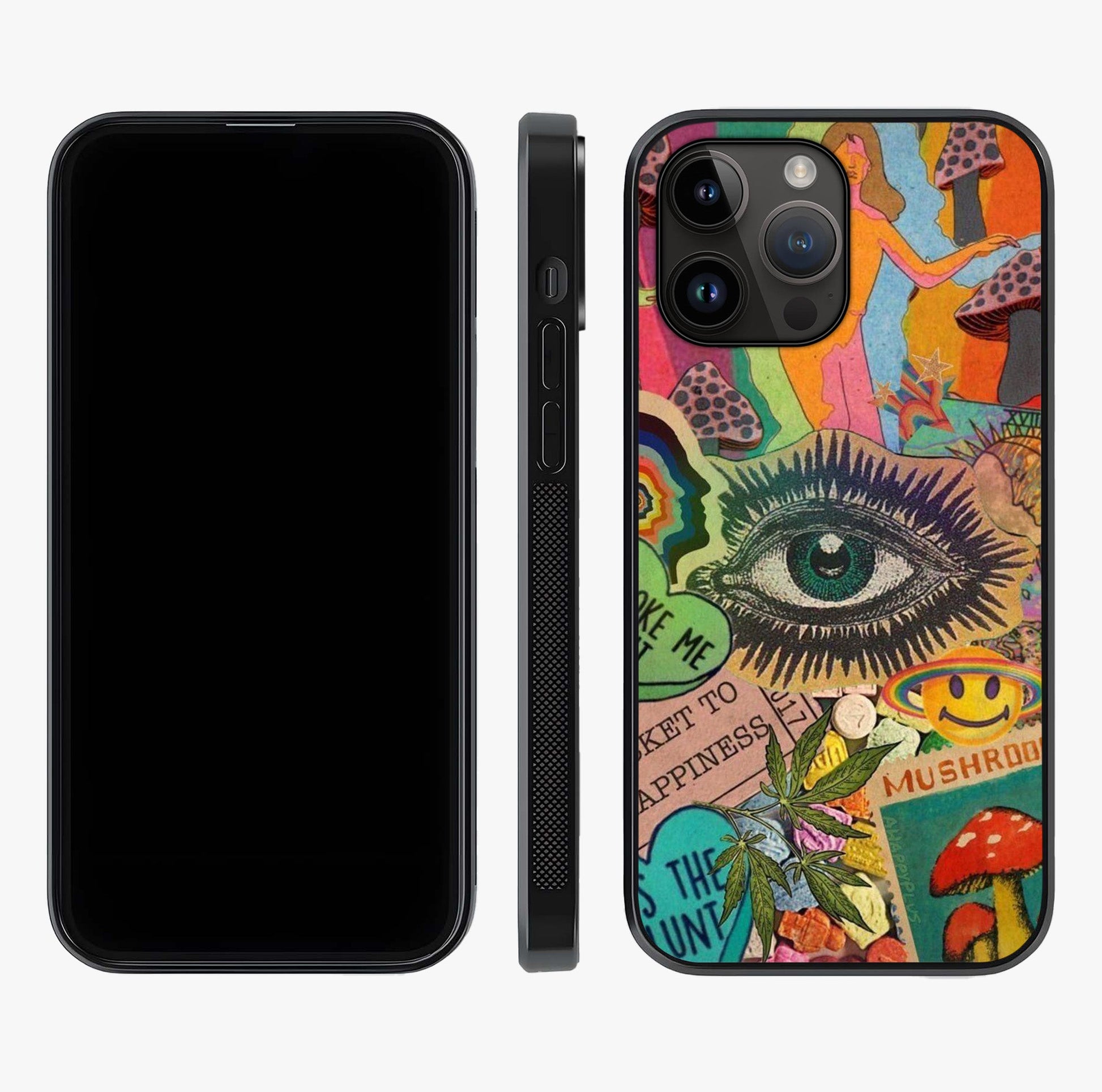 Mystic Eye Wonderland Glass Case displayed upright for full design visibility and premium finish.