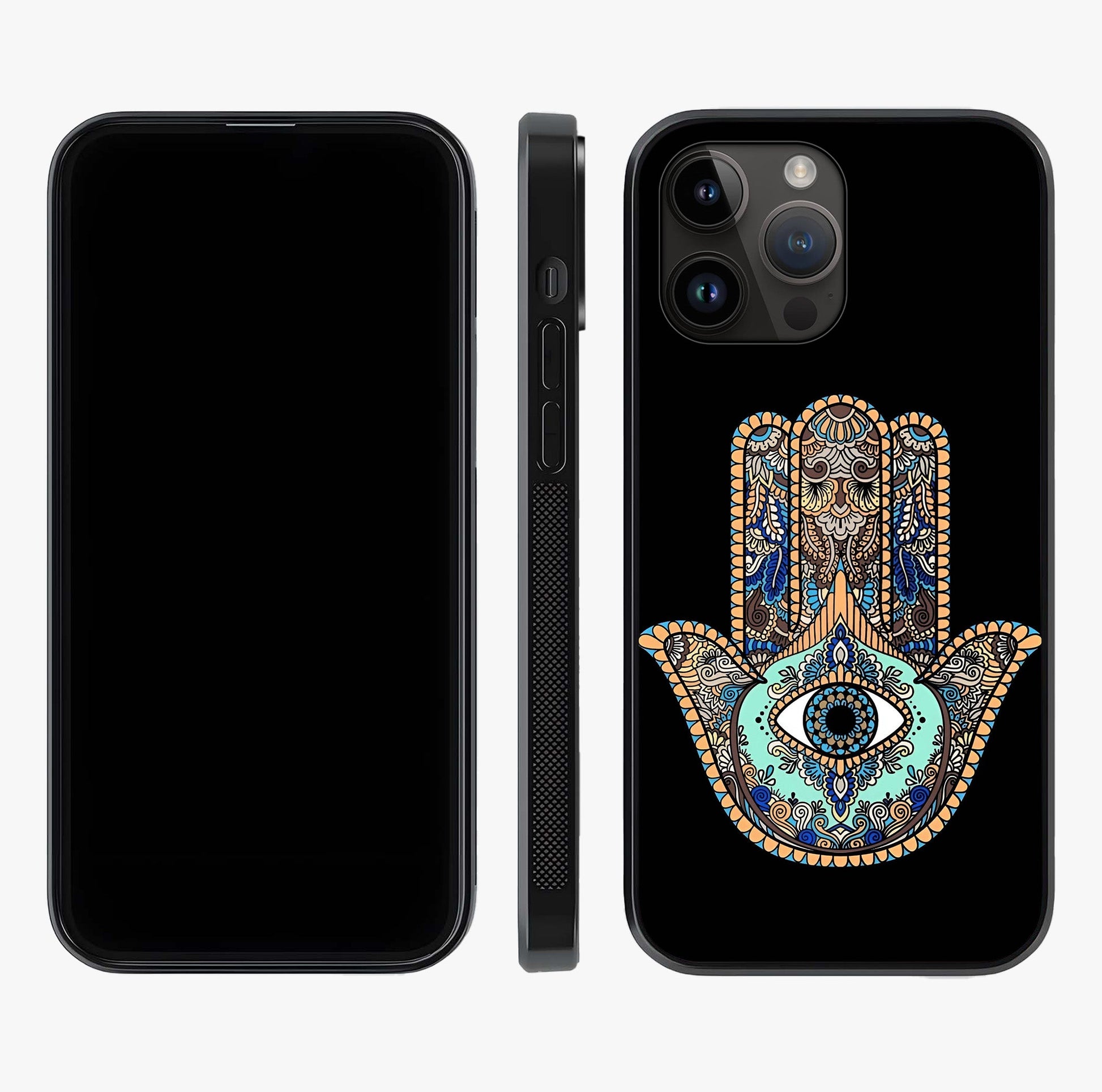 Mystic Hamsa Eye Glass Case displayed upright for full design visibility and premium finish.