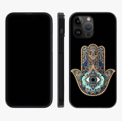Mystic Hamsa Eye Glass Case displayed upright for full design visibility and premium finish.