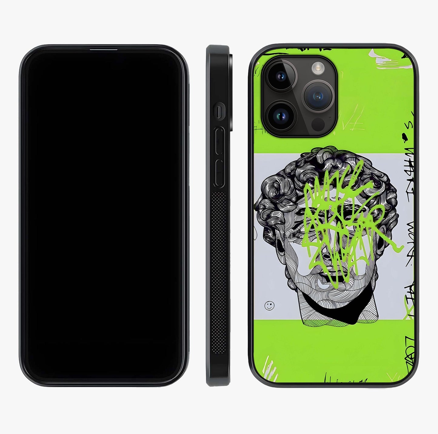 Neo Graffiti Rebellion Glass Case displayed upright for full design visibility and premium finish.