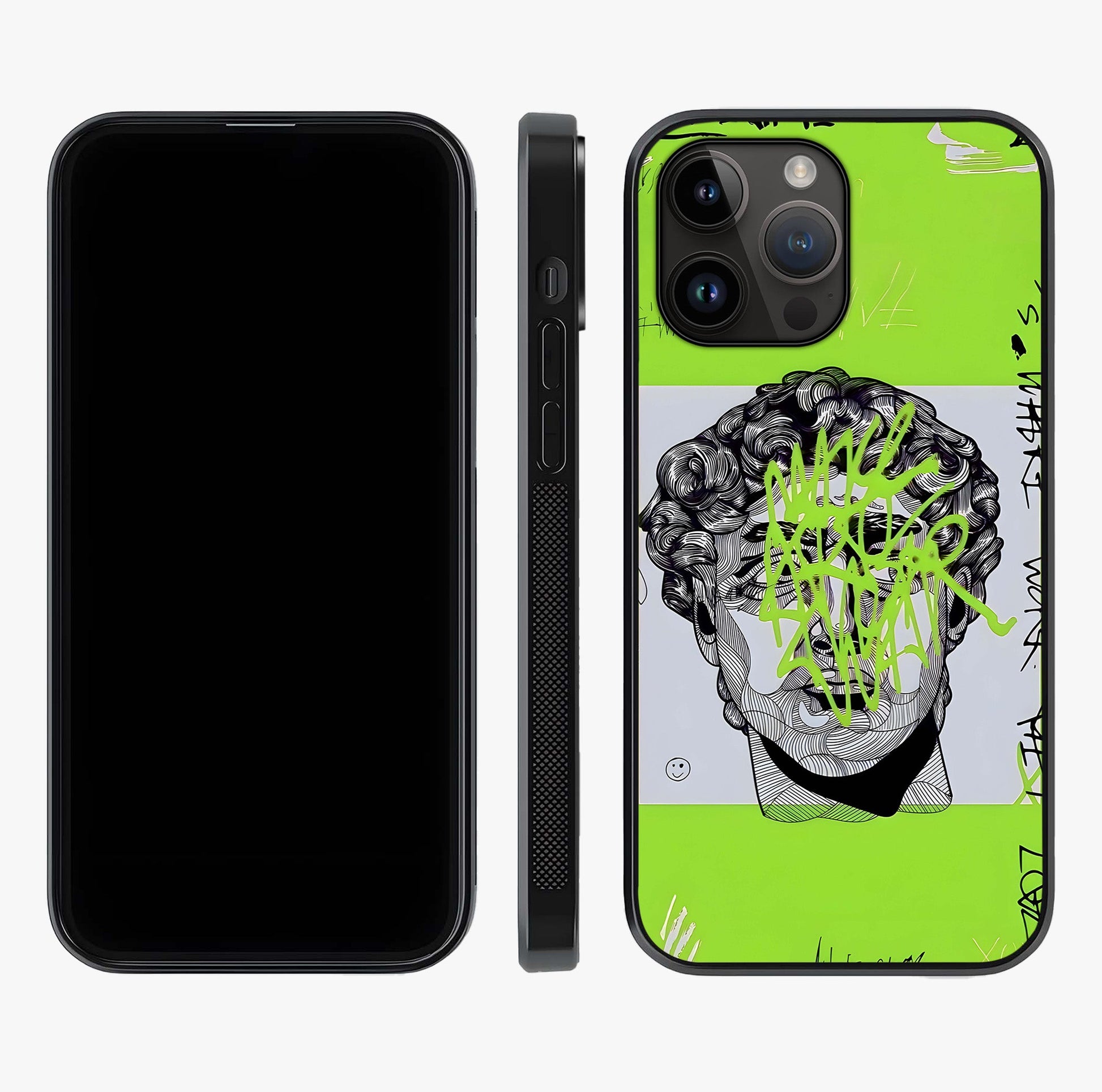 Neo Graffiti Rebellion Glass Case displayed upright for full design visibility and premium finish.