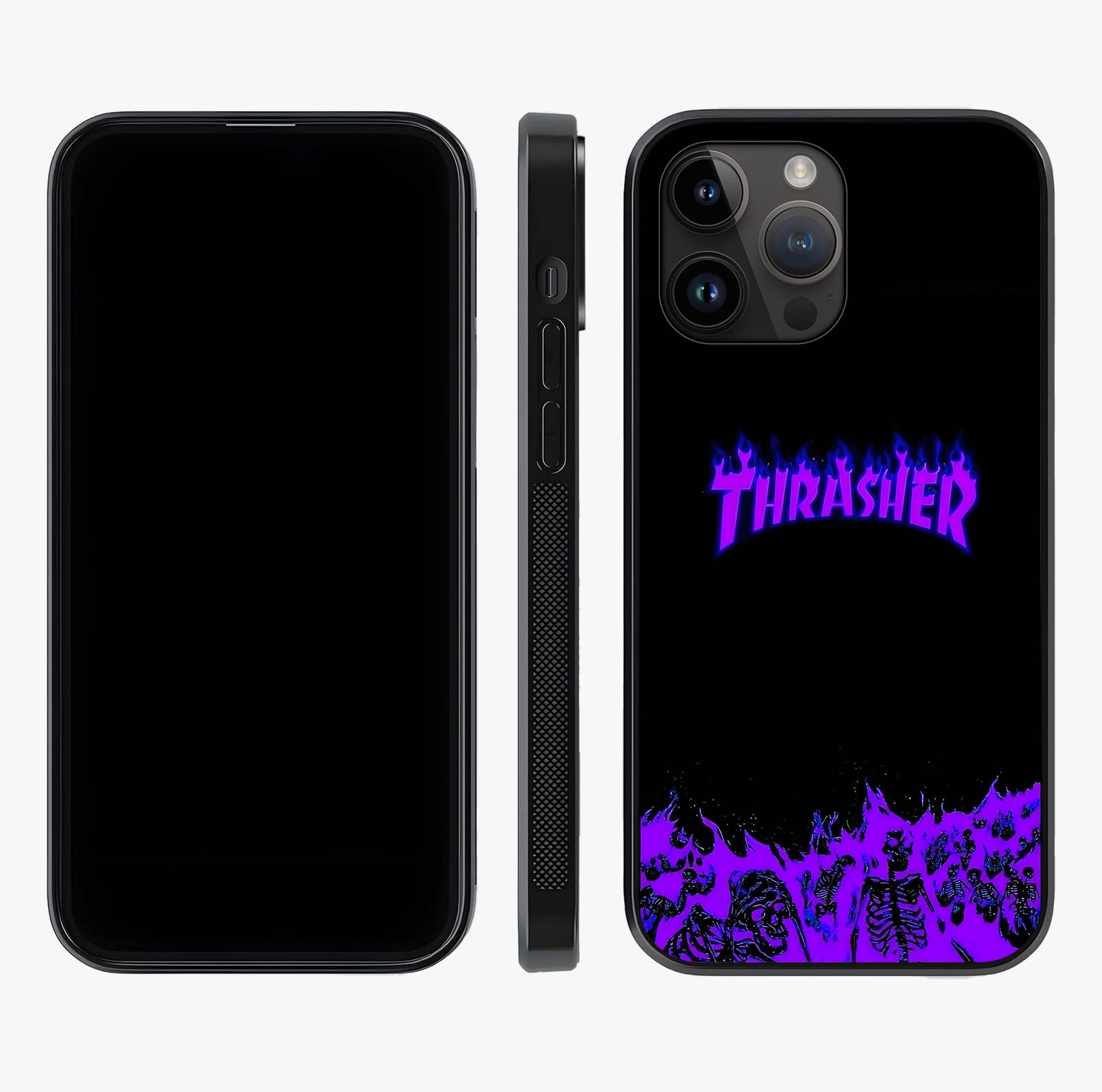 Neon Flame Riot Glass Case displayed upright for full design visibility and premium finish.