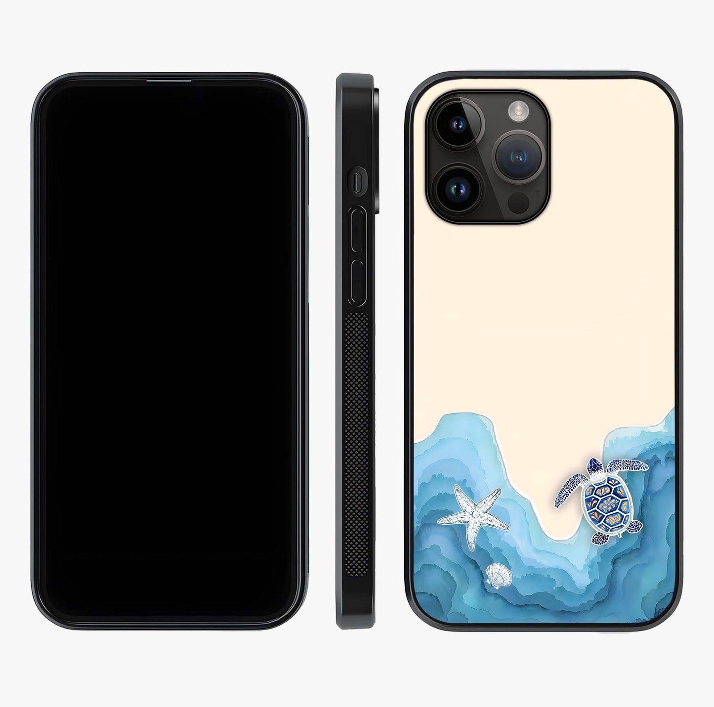 Ocean Drift Turtle Glass Case displayed upright for full design visibility and premium finish.