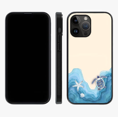 Ocean Drift Turtle Glass Case displayed upright for full design visibility and premium finish.