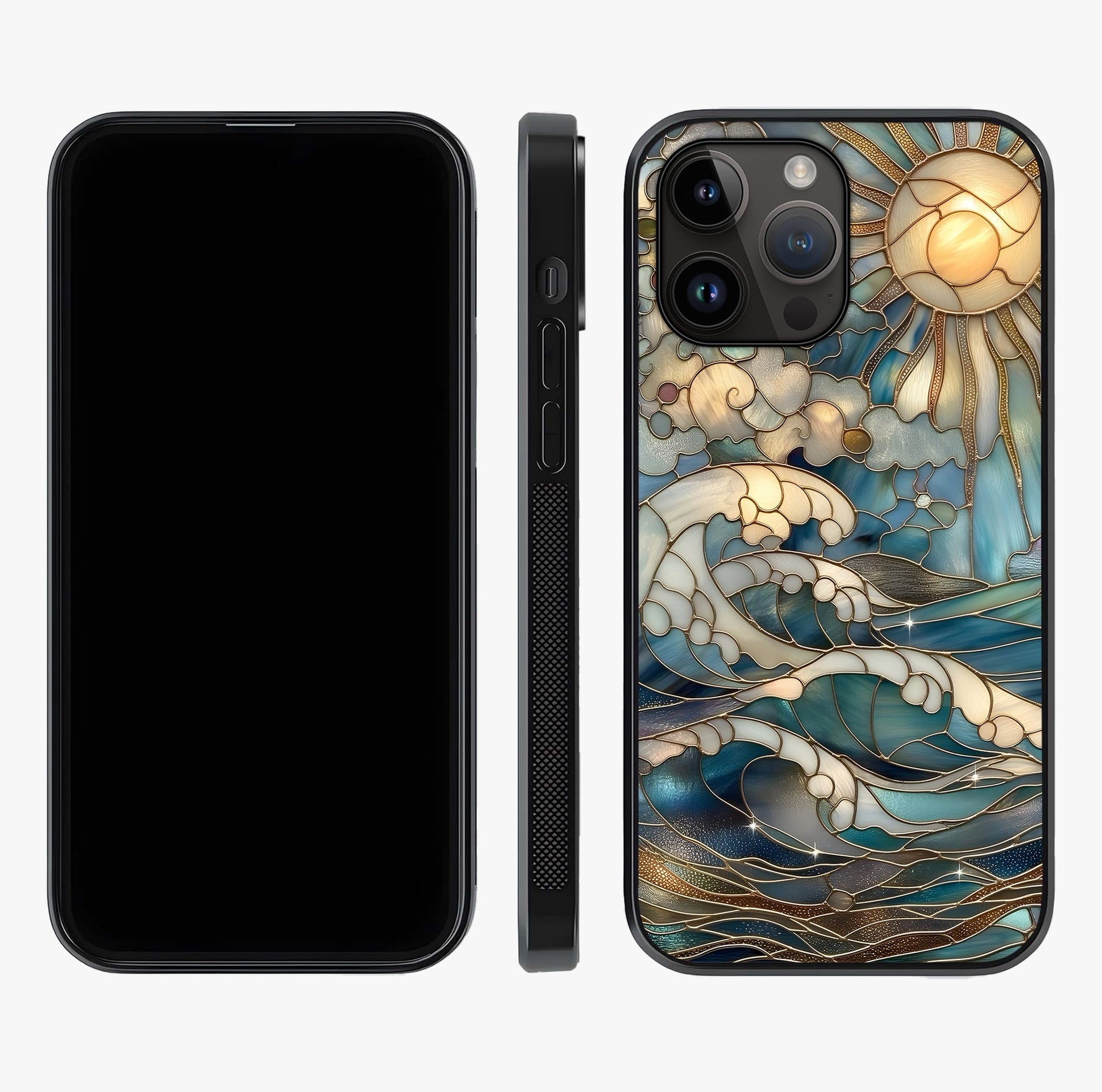Oceanic Stained Printed Glass Case displayed upright for full design visibility and premium finish.