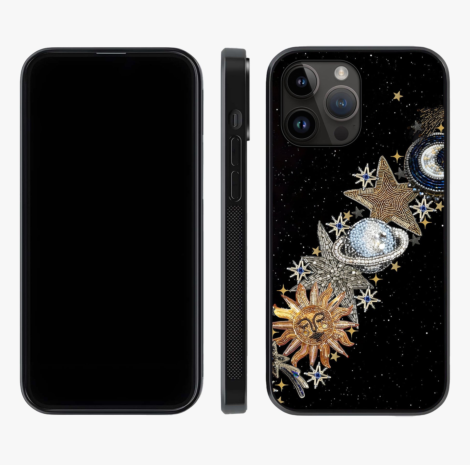 Pearls Universe Object Glass Case displayed upright for full design visibility and premium finish.