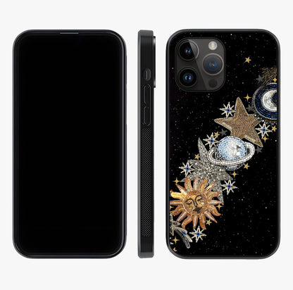 Pearls Universe Object Glass Case displayed upright for full design visibility and premium finish.
