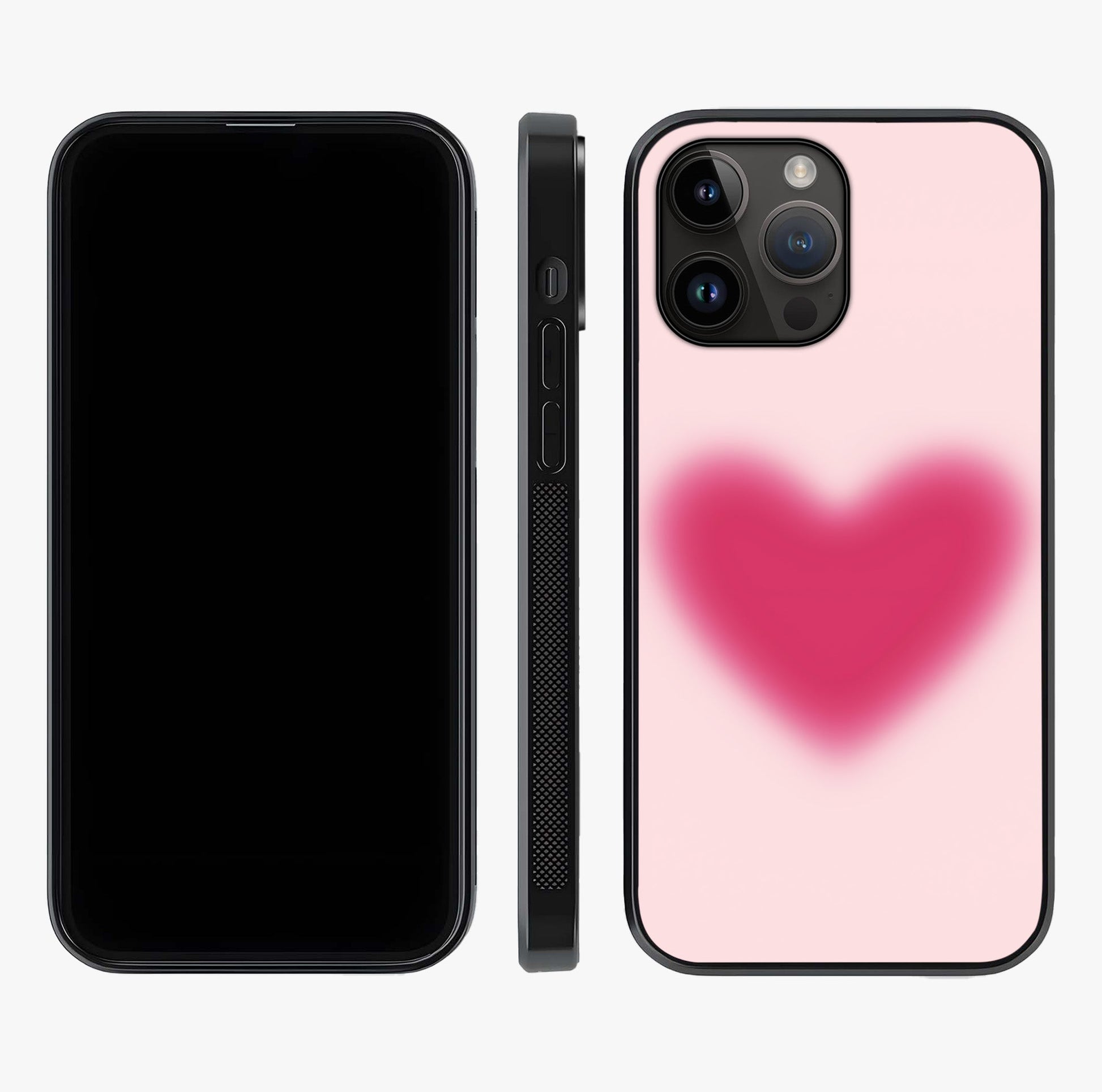 Pink Aura Heart Glass Case displayed upright for full design visibility and premium finish.