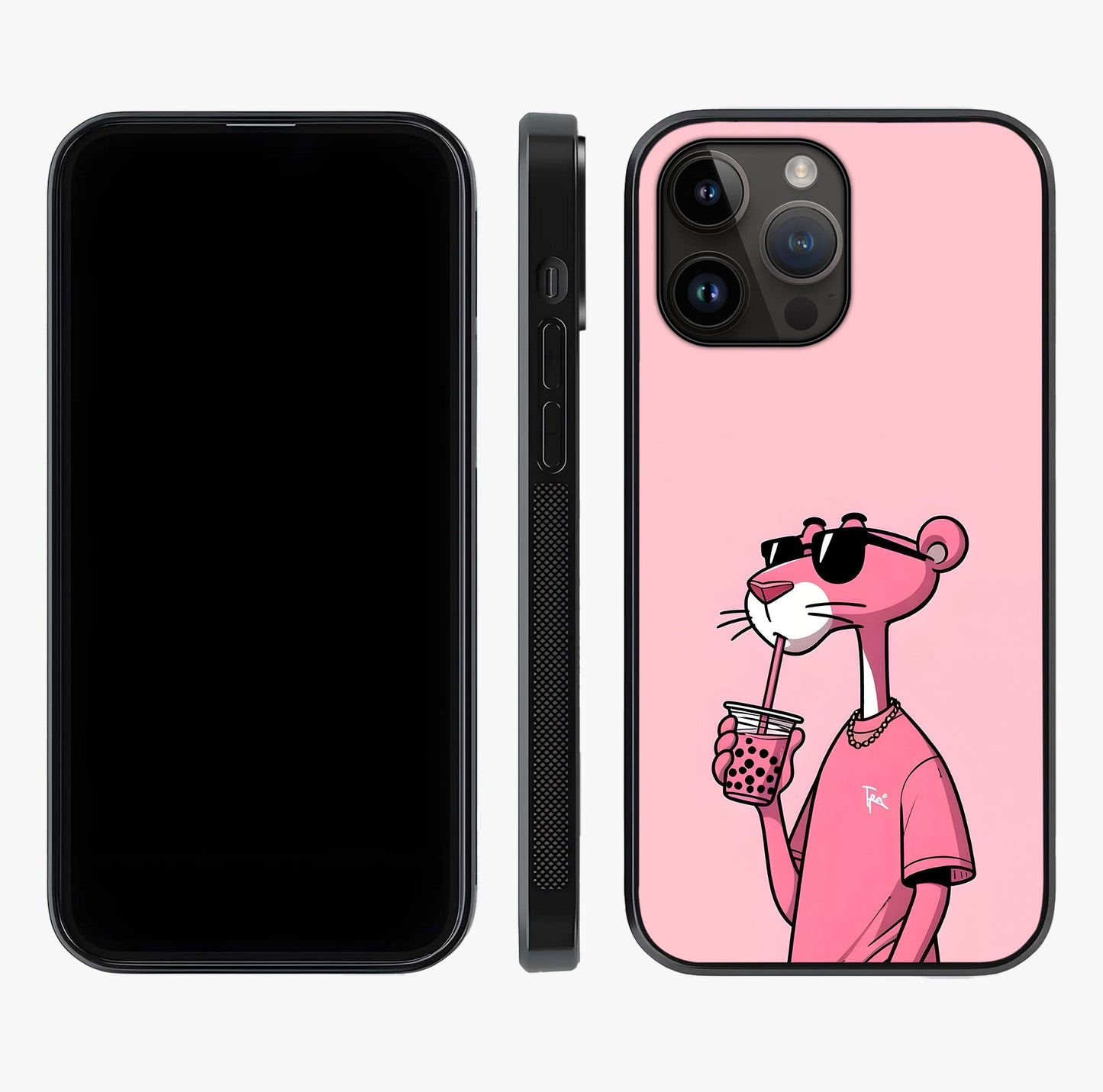 Pink Panther Glass Case displayed upright for full design visibility and premium finish.