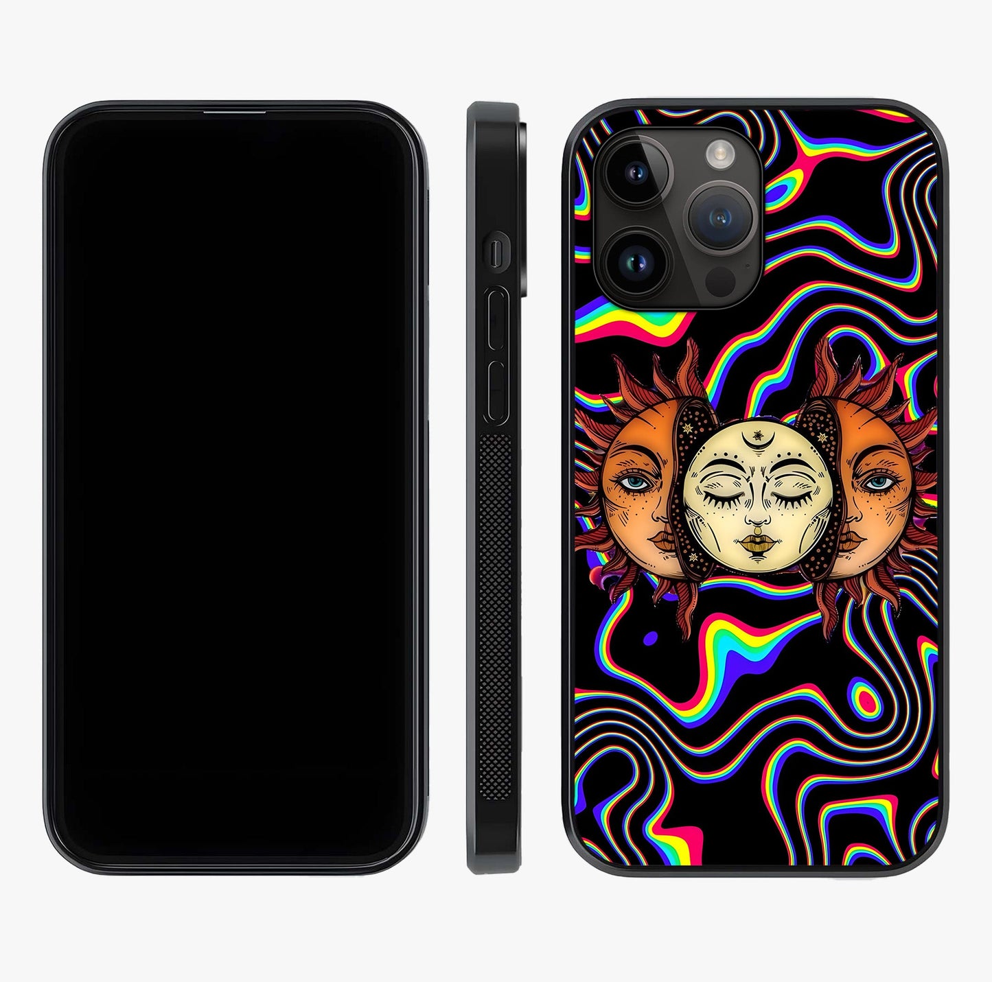 Psychedelic Sun Glass Case displayed upright for full design visibility and premium finish.