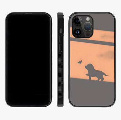 Puppy Shadow Art Glass Case displayed upright for full design visibility and premium finish.