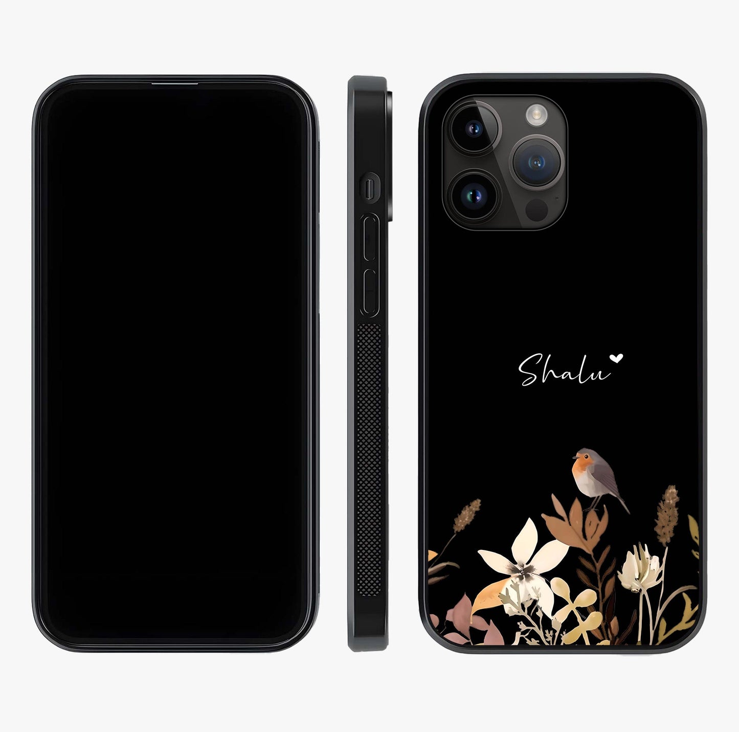 Quiet Garden Tune Custom Name Glass Case displayed upright for full design visibility and premium finish.
