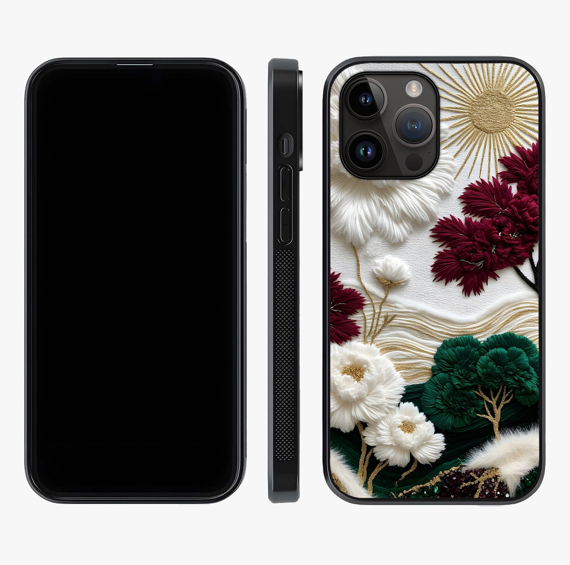 Radiant Bloom Elegance Glass Case displayed upright for full design visibility and premium finish.