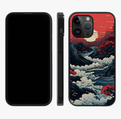 Red Sunset Scenery Glass Case displayed upright for full design visibility and premium finish.