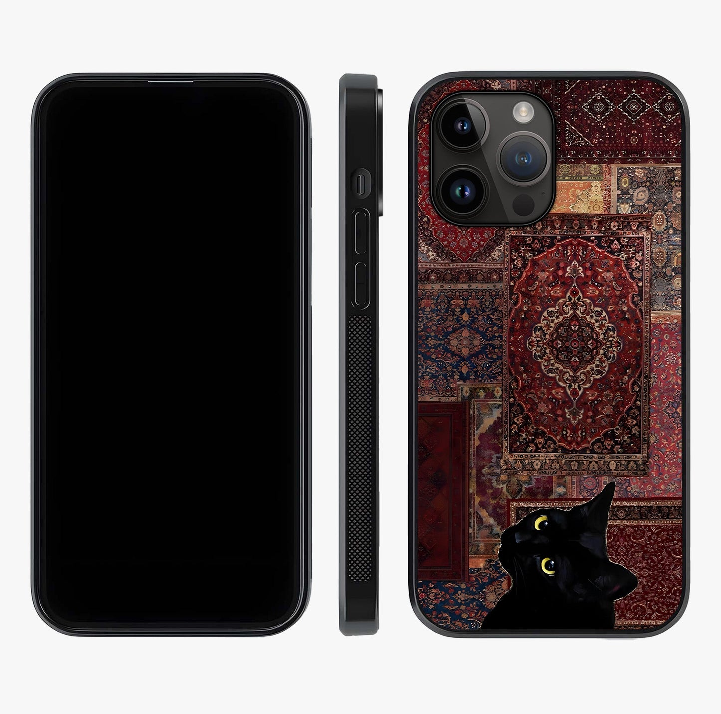 Regal Magic Cat Apple Glass Case displayed upright for full design visibility and premium finish.