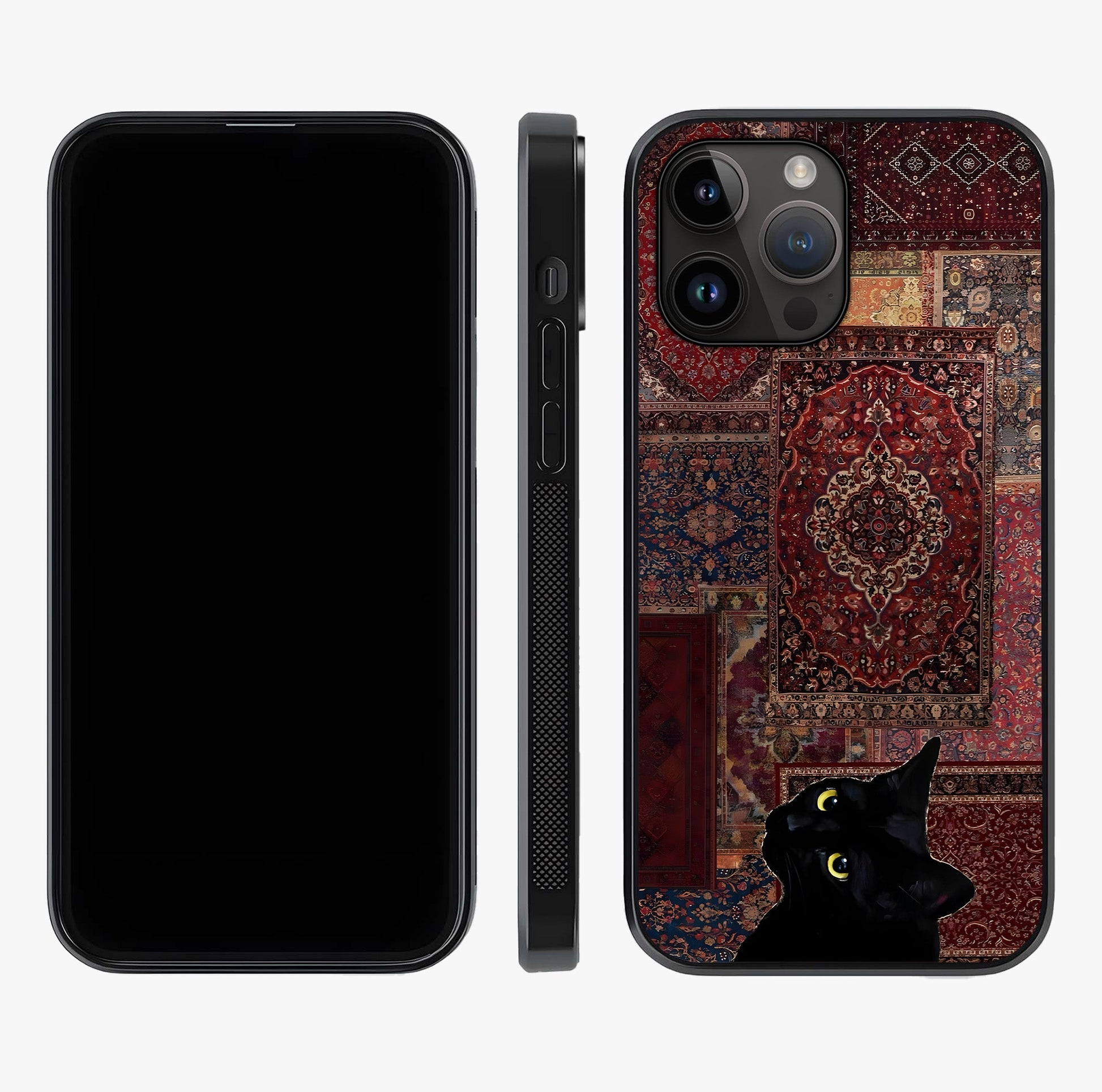 Regal Magic Cat Apple Glass Case displayed upright for full design visibility and premium finish.