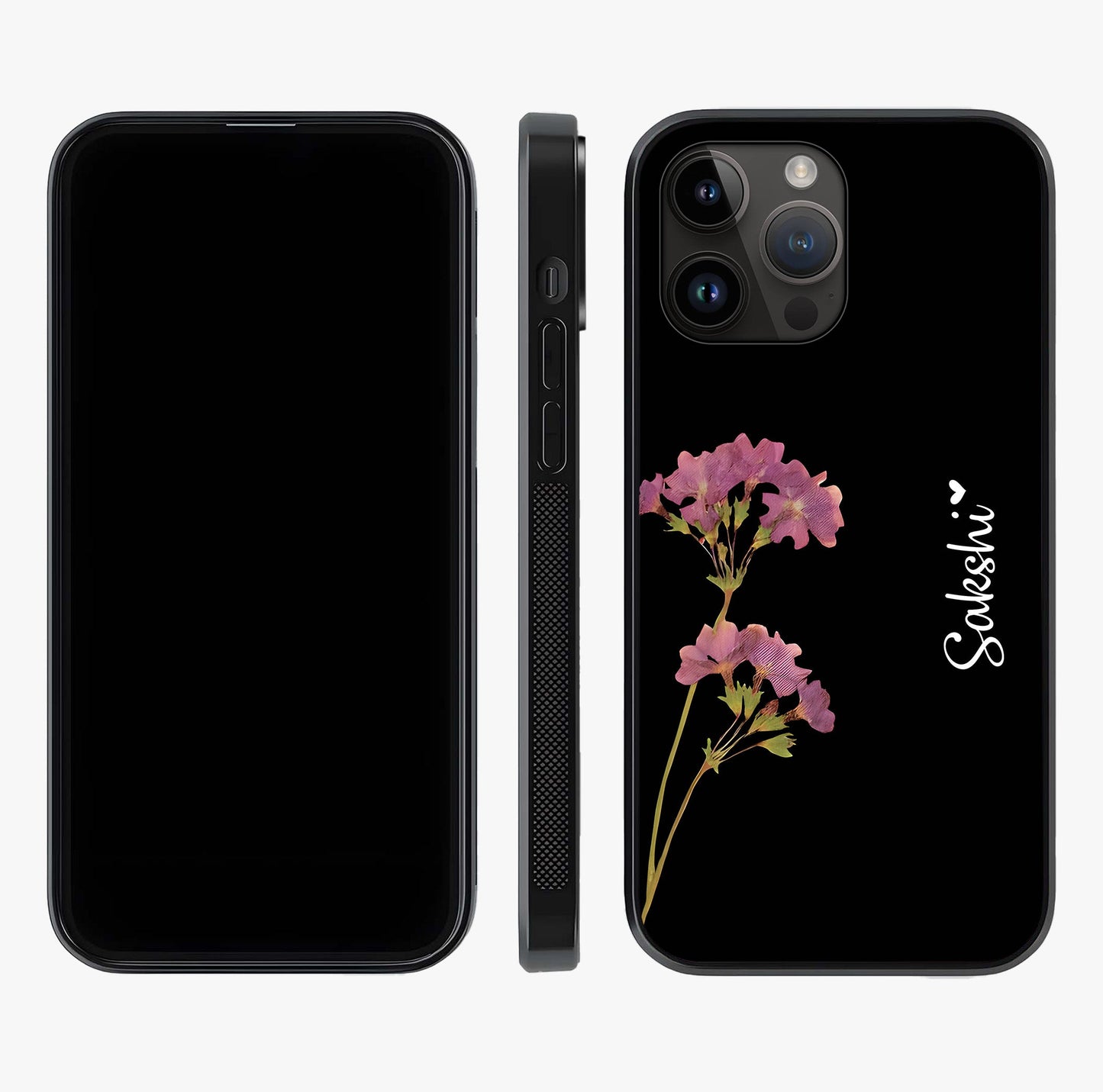 Riching Lavender Flower Custom Name Glass Case displayed upright for full design visibility and premium finish.