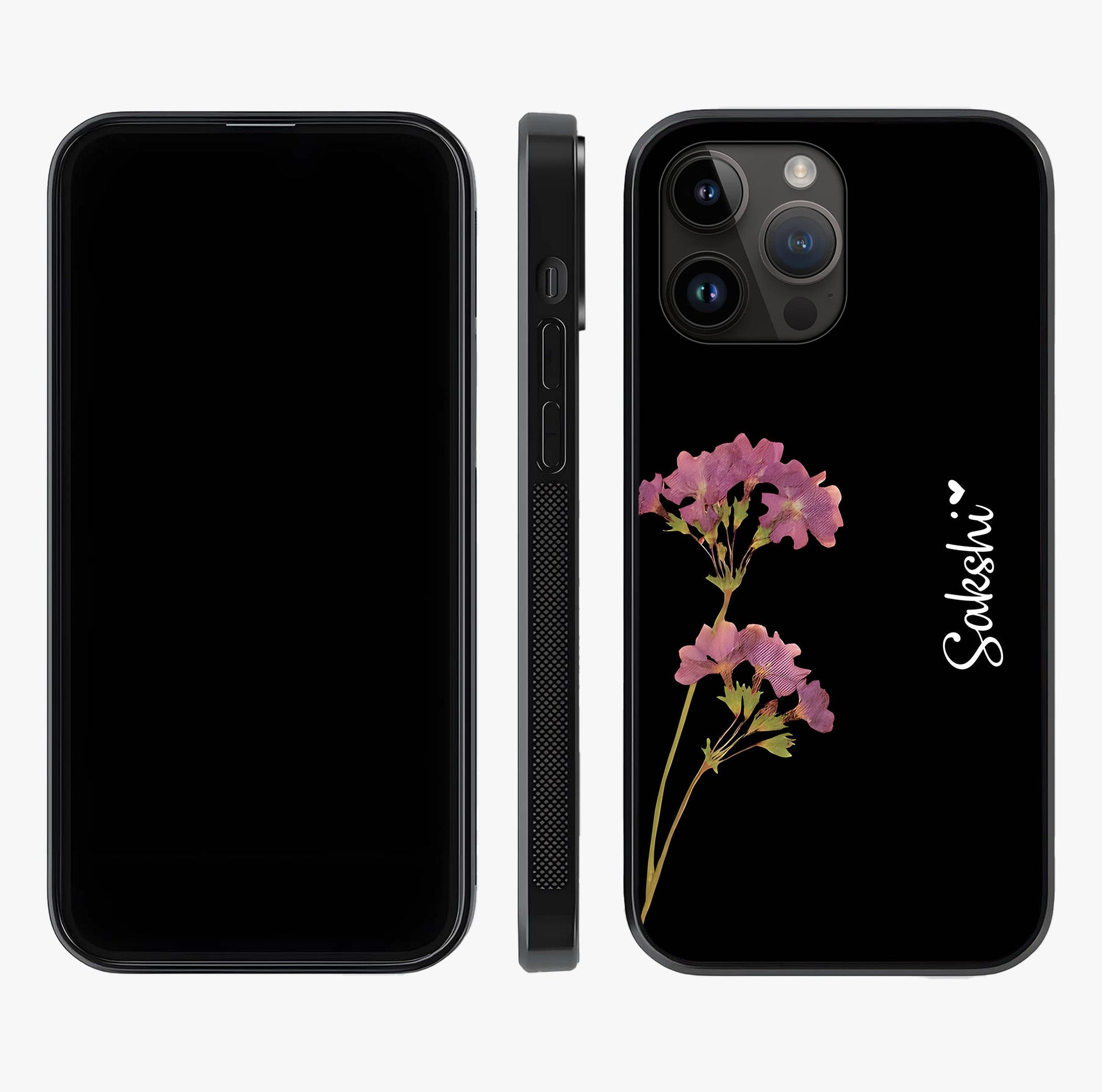 Riching Lavender Flower Custom Name Glass Case displayed upright for full design visibility and premium finish.