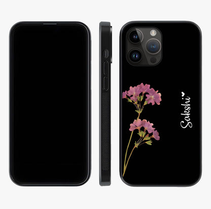 Riching Lavender Flower Custom Name Glass Case displayed upright for full design visibility and premium finish.