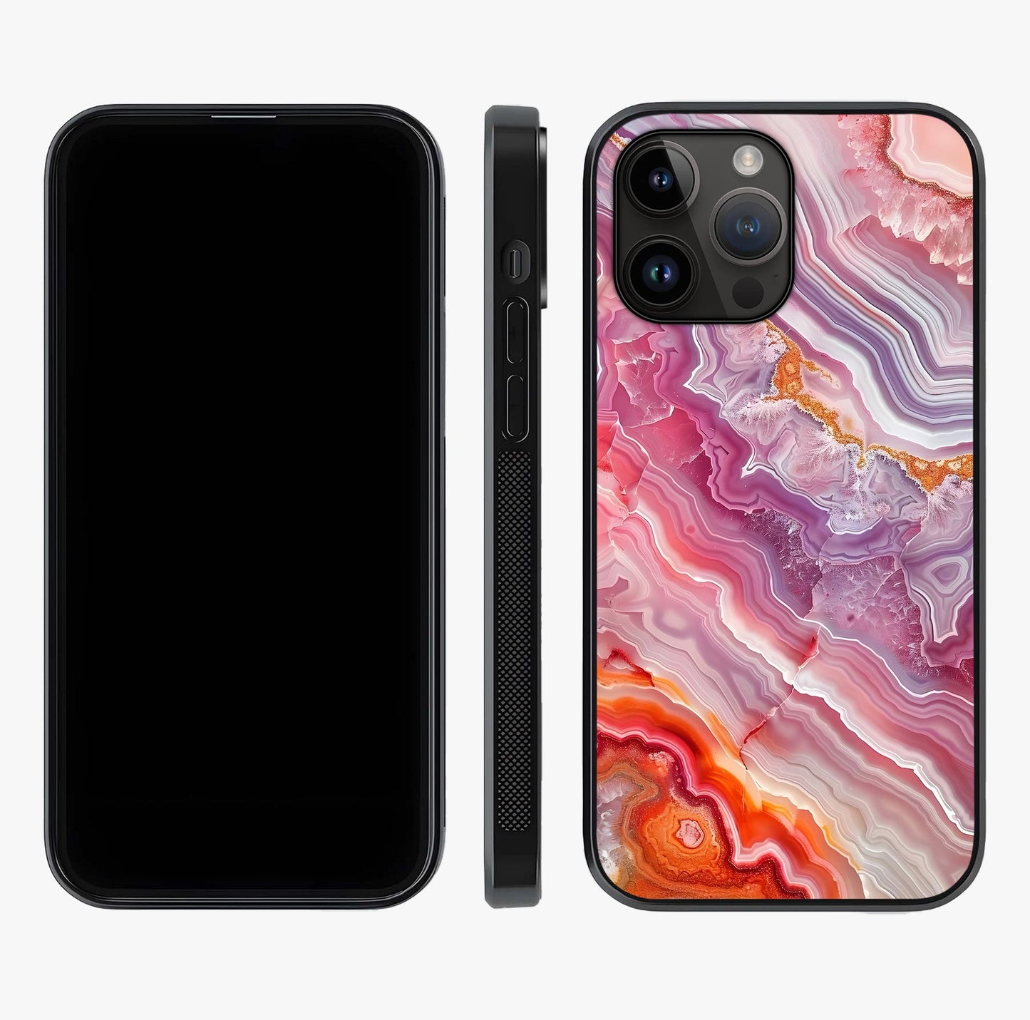 Rose Quartz Marble Glass Case displayed upright for full design visibility and premium finish.