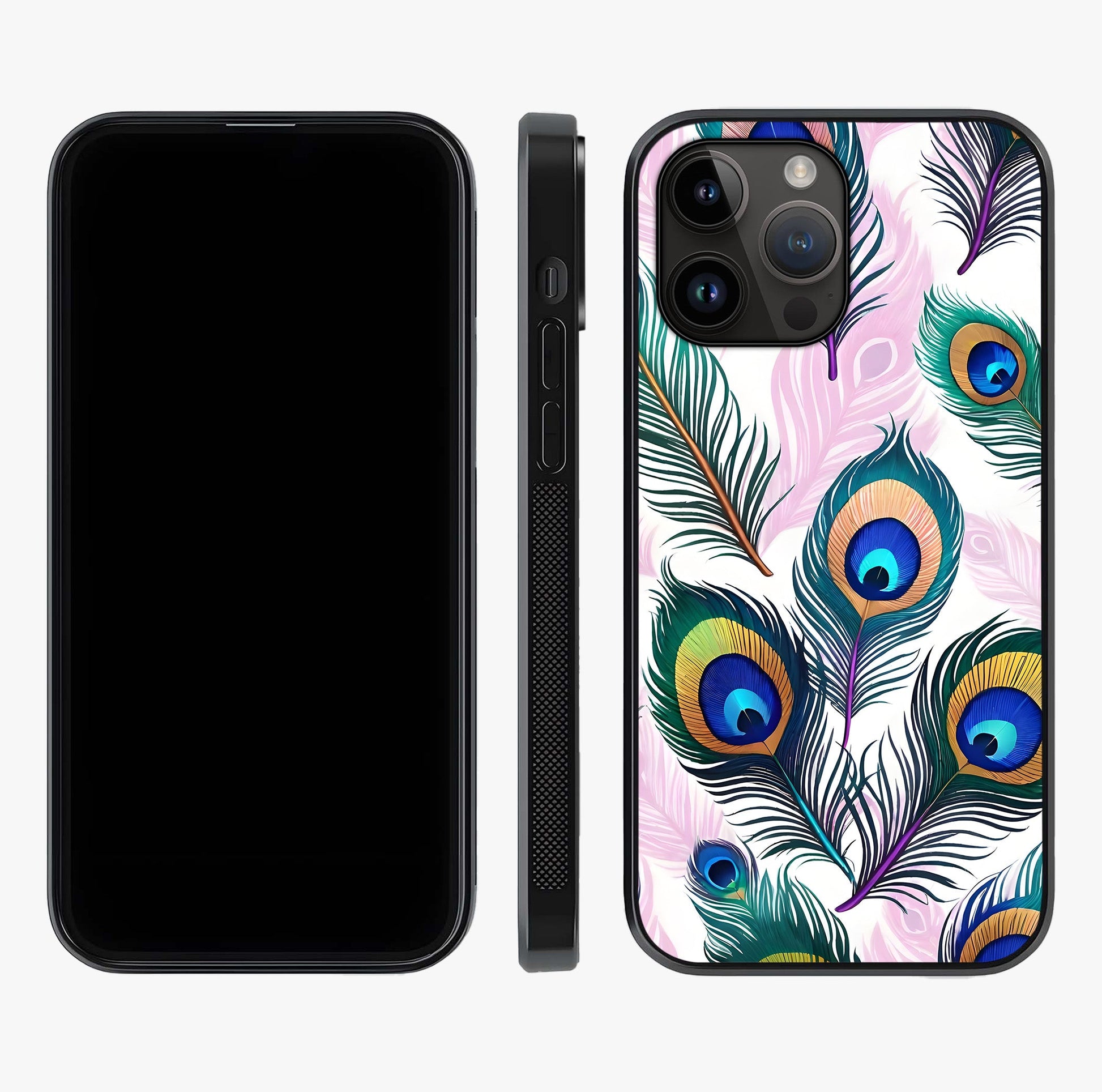 Royal Peacock Feathers Glass Case displayed upright for full design visibility and premium finish.