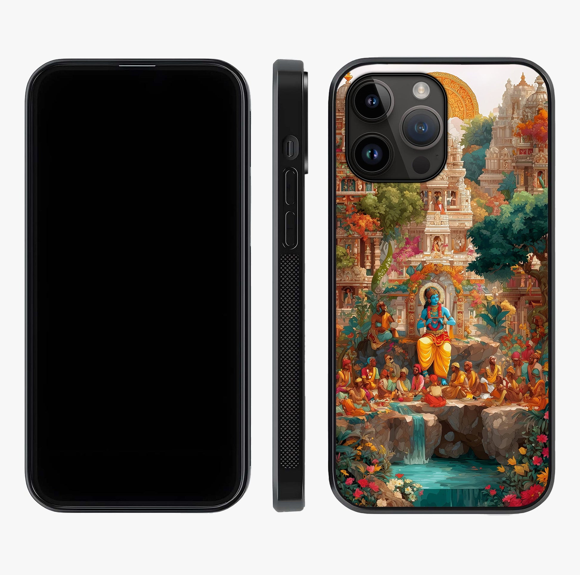 Sacred Sunlight Gods Glass Case displayed upright for full design visibility and premium finish.
