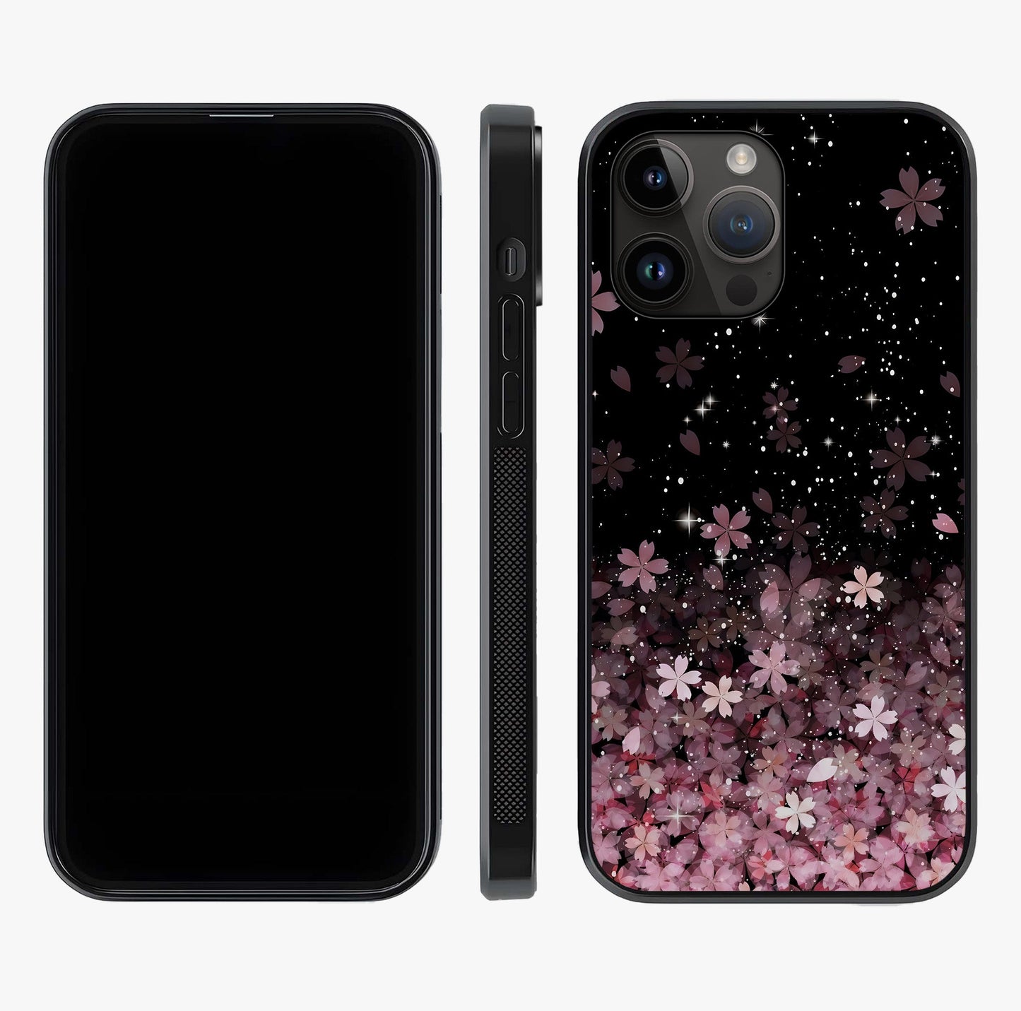 Small Starry Flowers Glass Case displayed upright for full design visibility and premium finish.