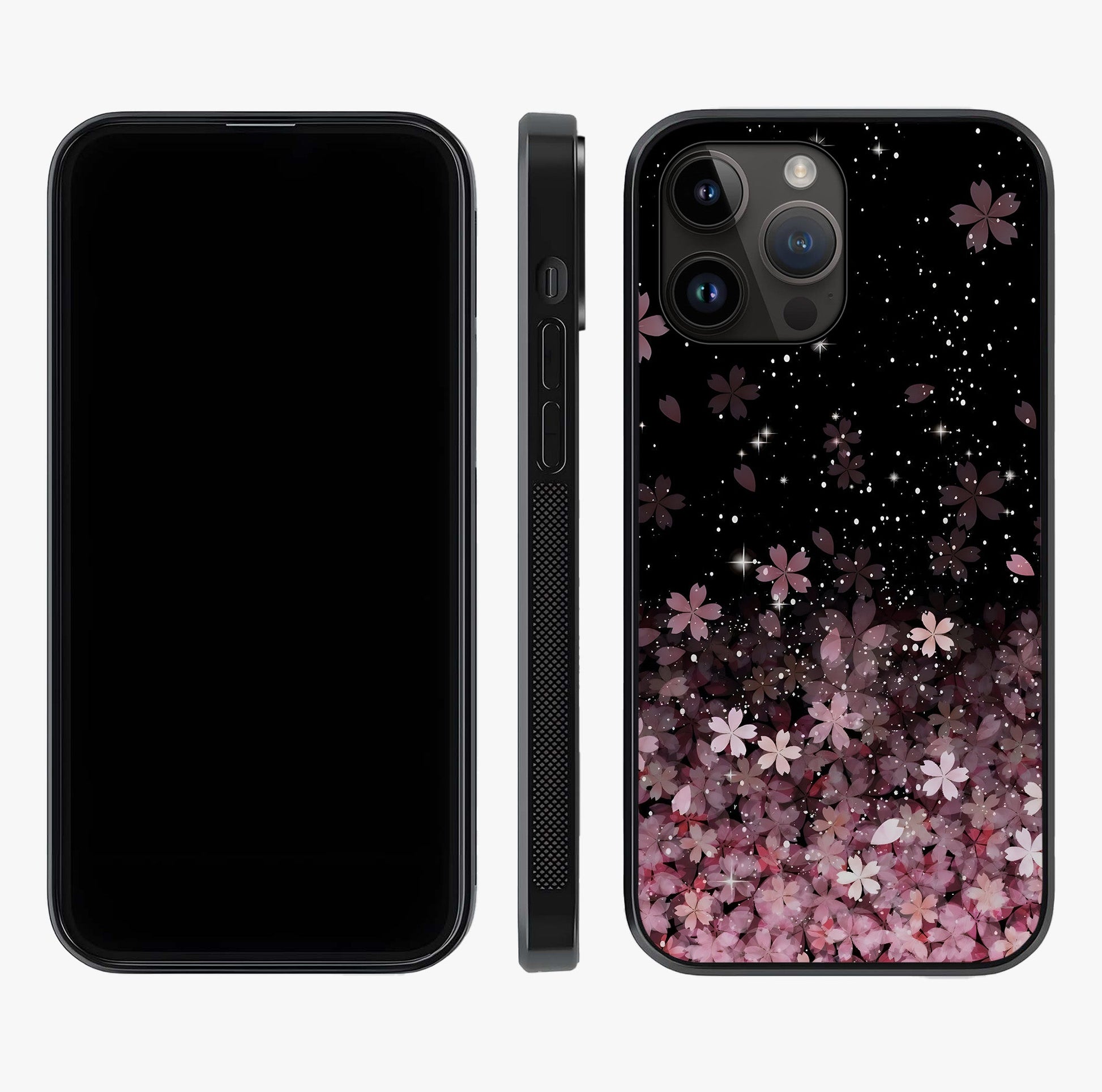 Small Starry Flowers Glass Case displayed upright for full design visibility and premium finish.