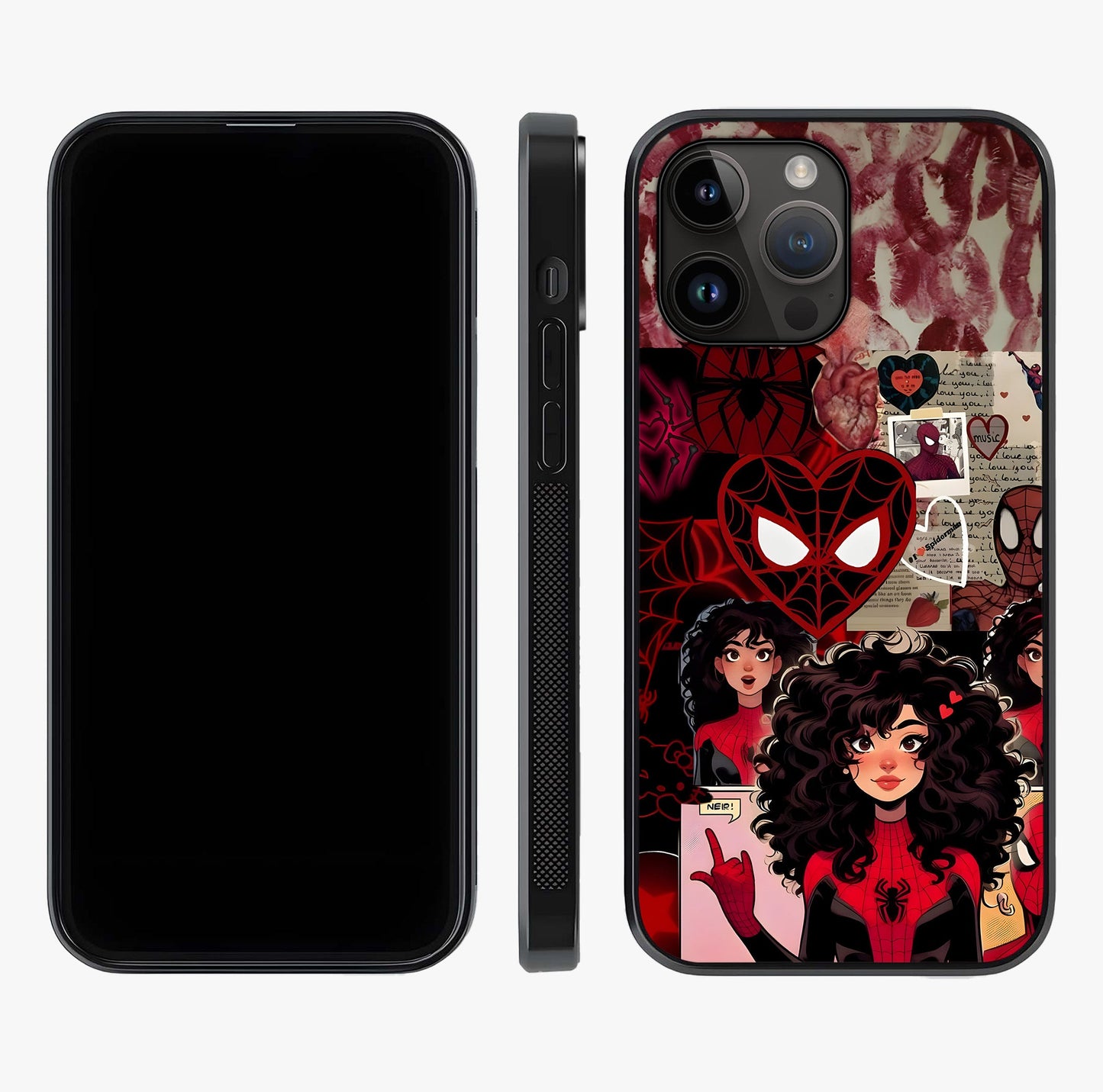 Spider Love Story Glass Case displayed upright for full design visibility and premium finish.