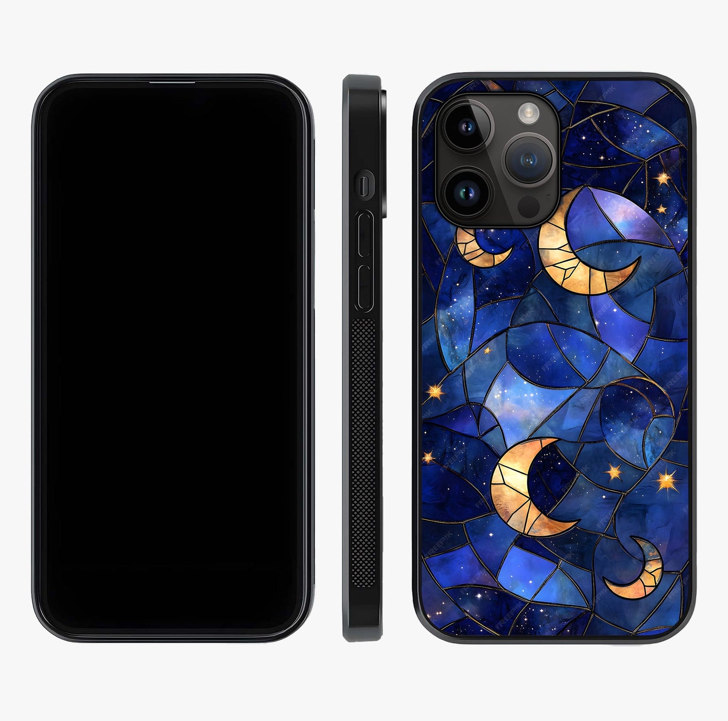 Starlit Sky Tapestry Glass Case displayed upright for full design visibility and premium finish.
