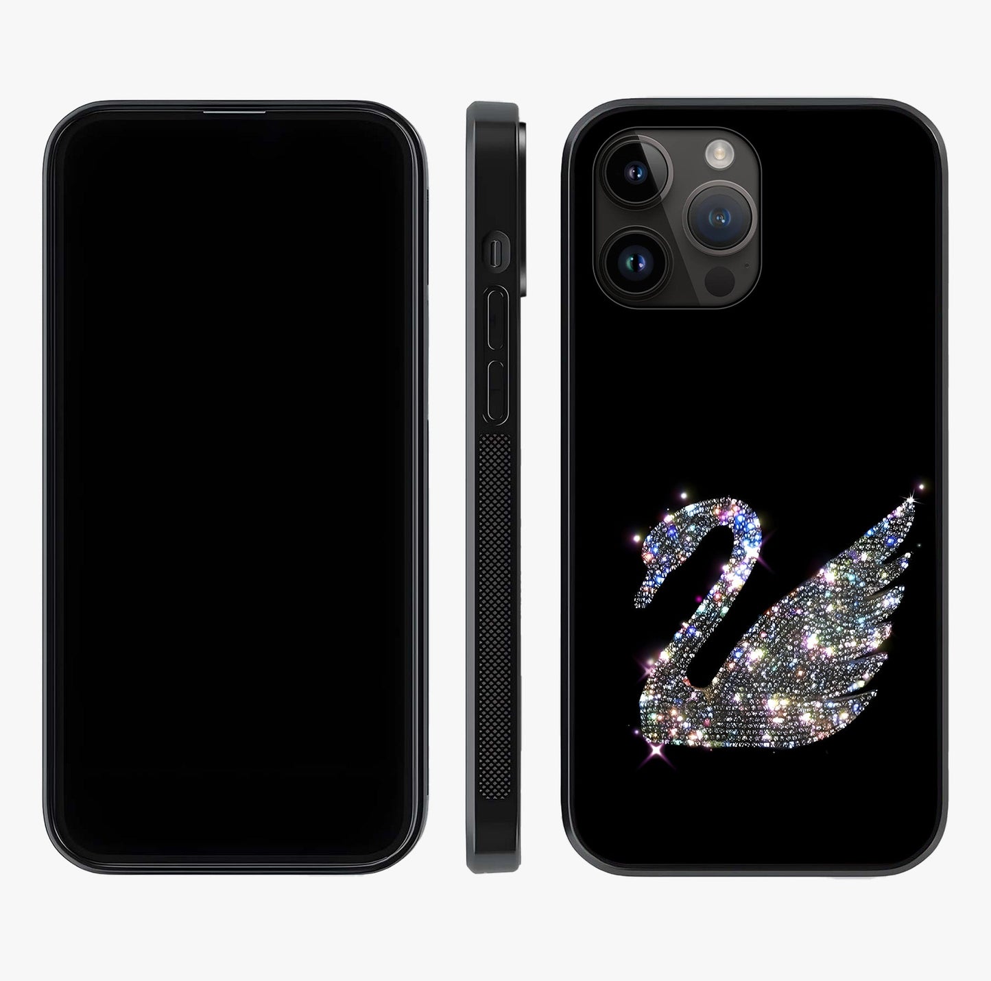 Starlit Swan Grace Glass Case displayed upright for full design visibility and premium finish.