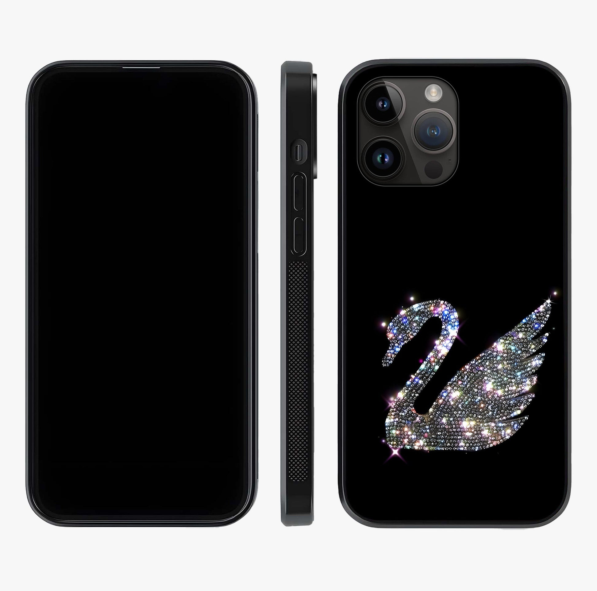 Starlit Swan Grace Glass Case displayed upright for full design visibility and premium finish.