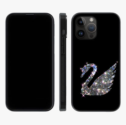 Starlit Swan Grace Glass Case displayed upright for full design visibility and premium finish.