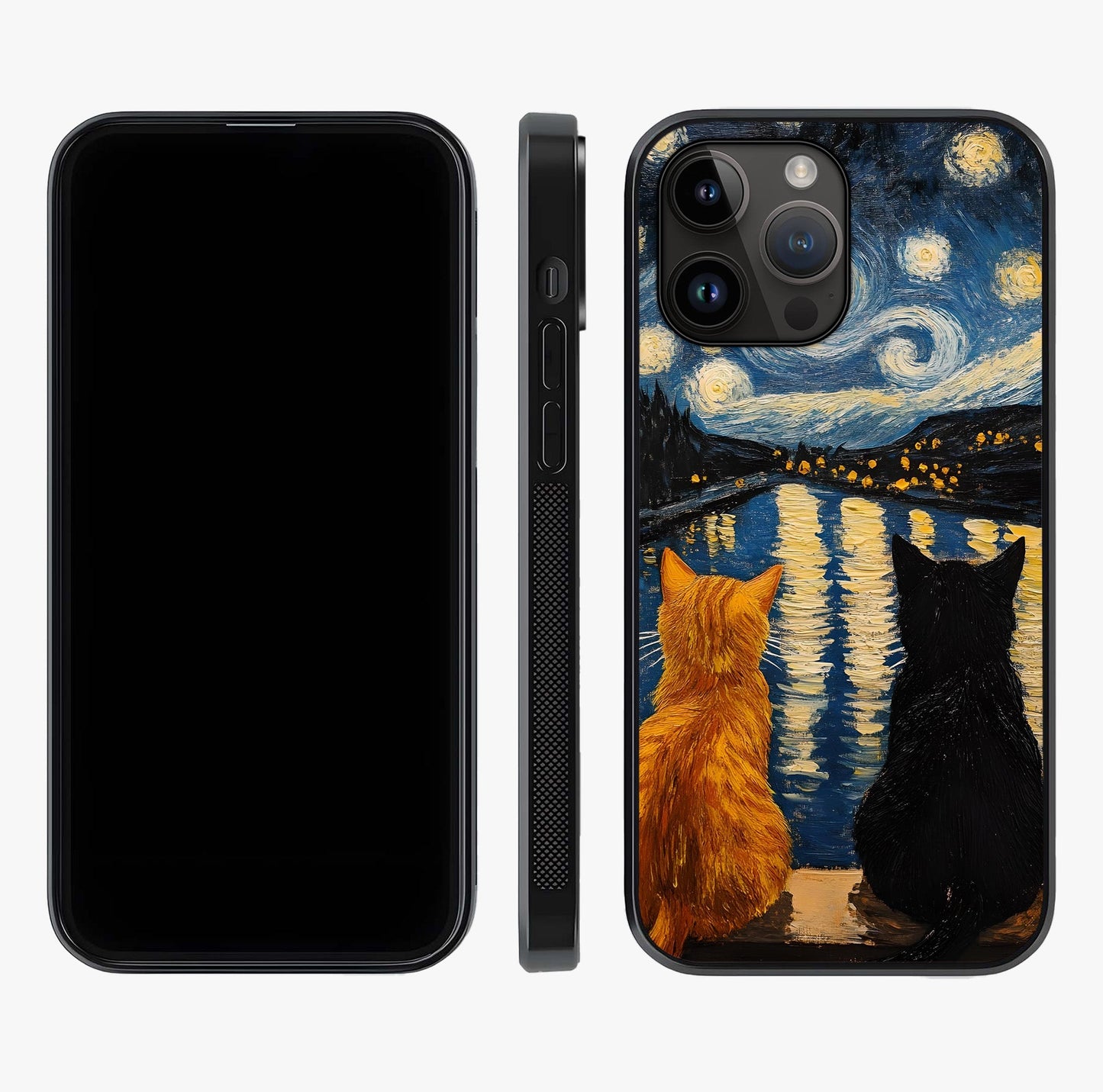 Starry River Cats Glass Case displayed upright for full design visibility and premium finish.