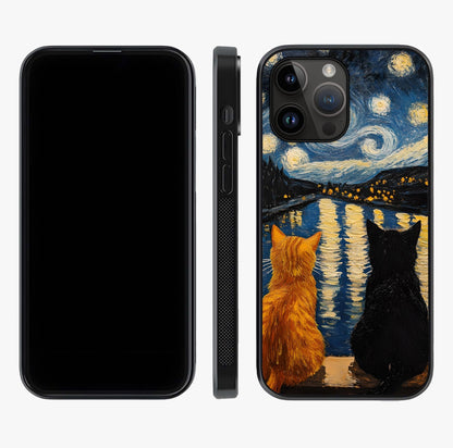 Starry River Cats Glass Case displayed upright for full design visibility and premium finish.
