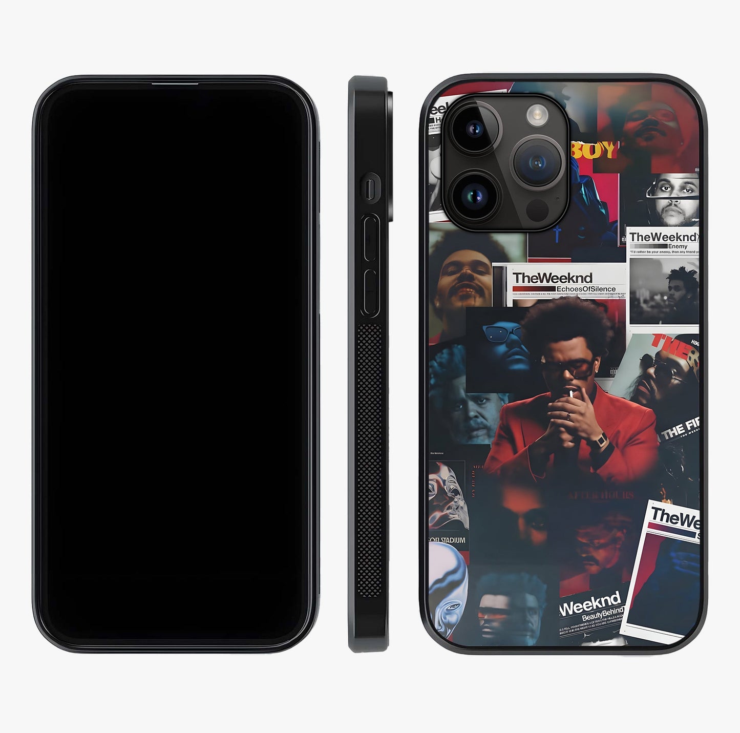 The Weeknd Glass Case displayed upright for full design visibility and premium finish.