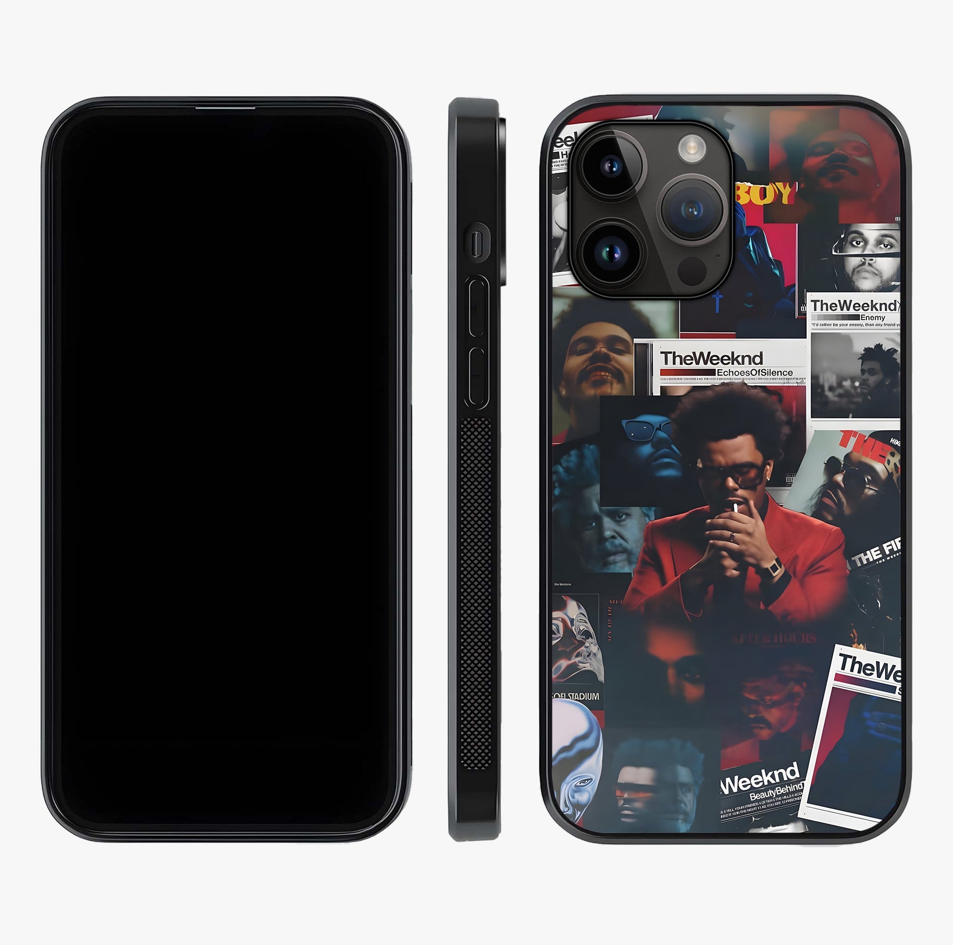 The Weeknd Glass Case displayed upright for full design visibility and premium finish.