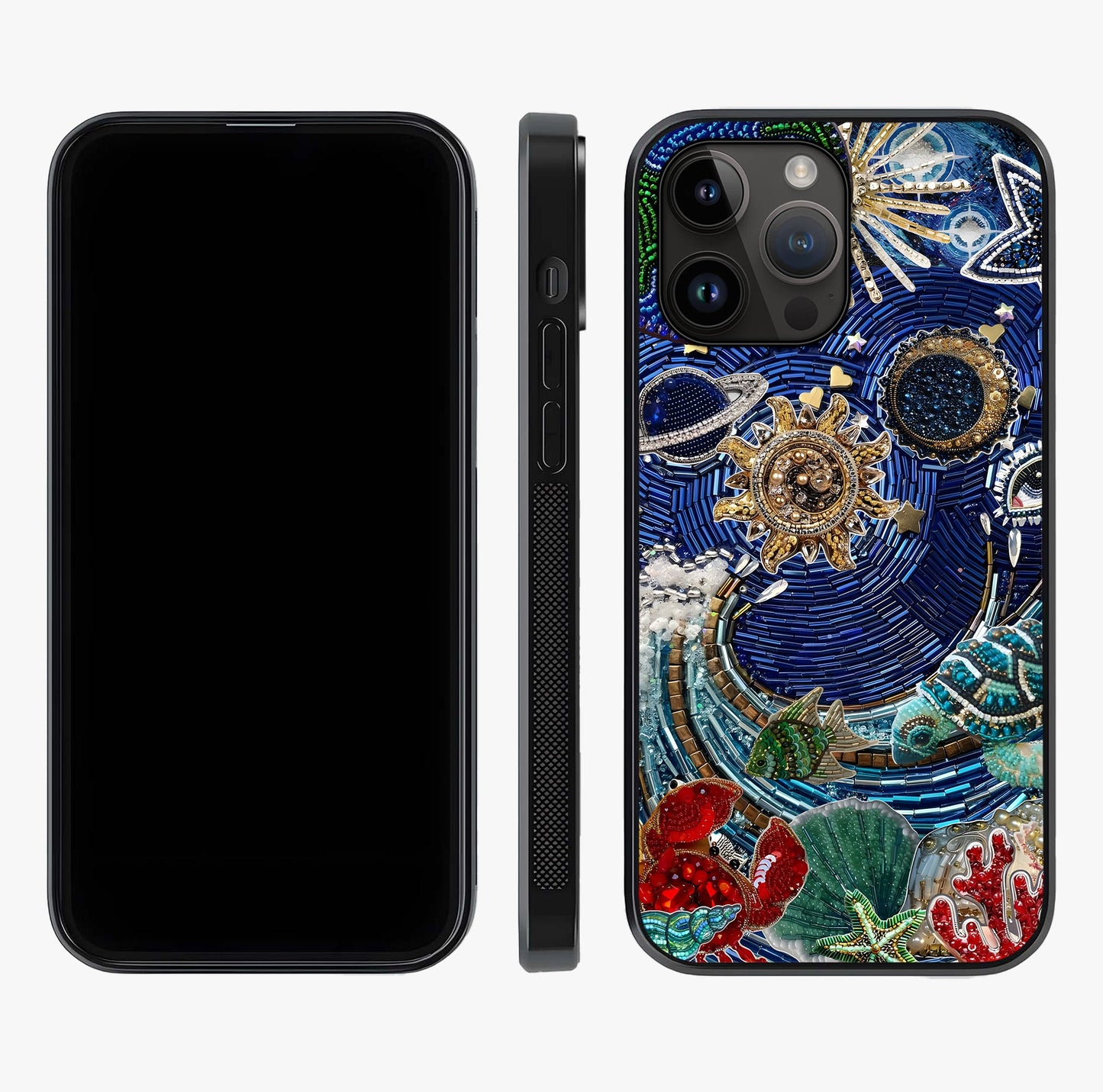 Universe Underwater Spark Glass Case displayed upright for full design visibility and premium finish.