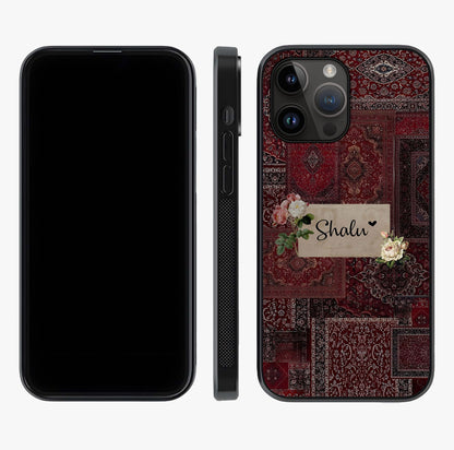 Velvet Wine Pattern Custom Name Glass Case displayed upright for full design visibility and premium finish.