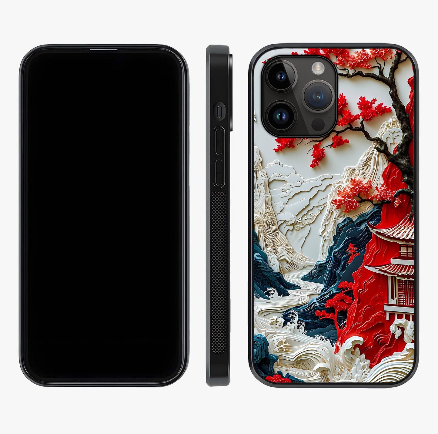 Whispers Of Sakura Waves Glass Case displayed upright for full design visibility and premium finish.