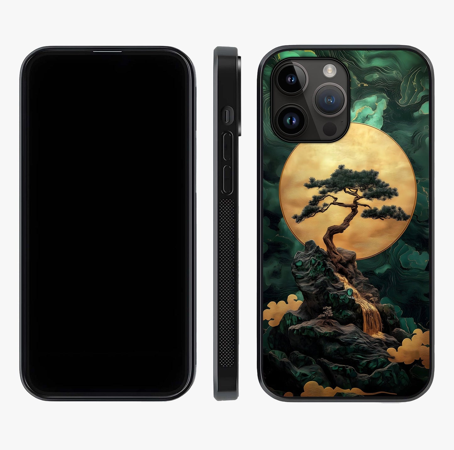 Zen Moon Rise Glass Case displayed upright for full design visibility and premium finish.