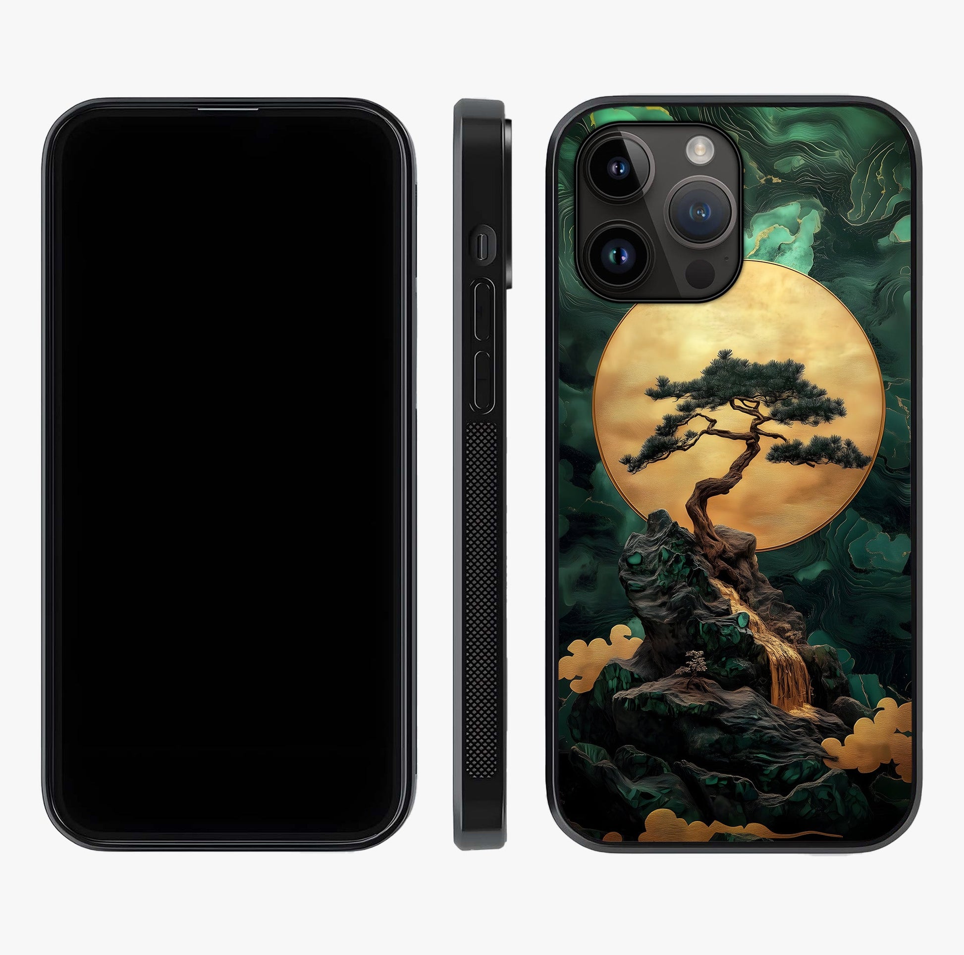 Zen Moon Rise Glass Case displayed upright for full design visibility and premium finish.