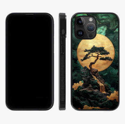 Zen Moon Rise Glass Case displayed upright for full design visibility and premium finish.